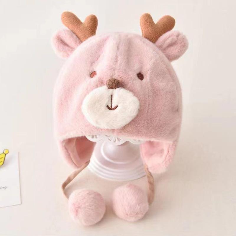 Cute Winter Warm Kids Girl Boys Baby Hats Fleece Wool Hemming Caps With Ball Solid Wool Ear Protection Hats Soft Newborn Bonnet