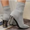 Fashion Women Socks Ankle Boots Kintting Ladies High Heels Ladies Winter Stretch Fabric Pointed Toe Shoes Fashion Female Footwear 2024
