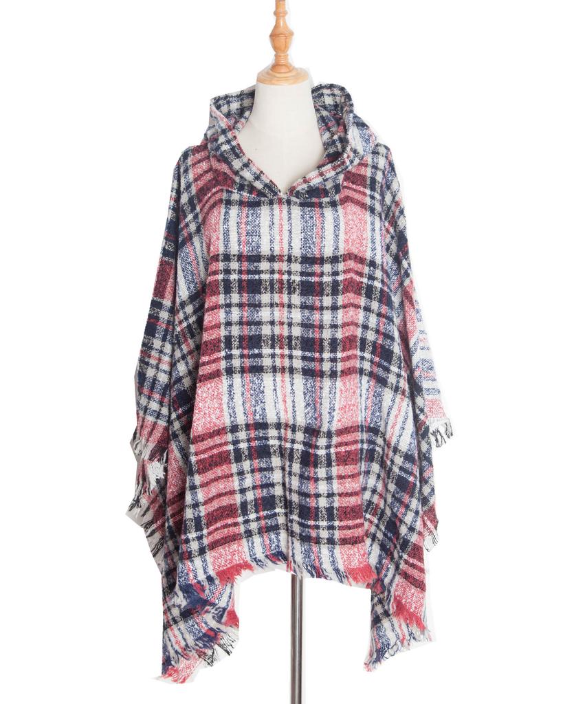 Nuovo pullover spinato primaverile e autunnale con cappello a quadri, mantello e scialle