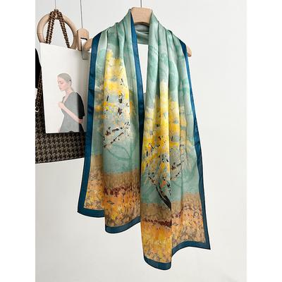 111% Mulberry Silk Long Scarf New Versatile Crepe Satin Thin Temperament Scarf Fashion Medium and Long Silk Shawl