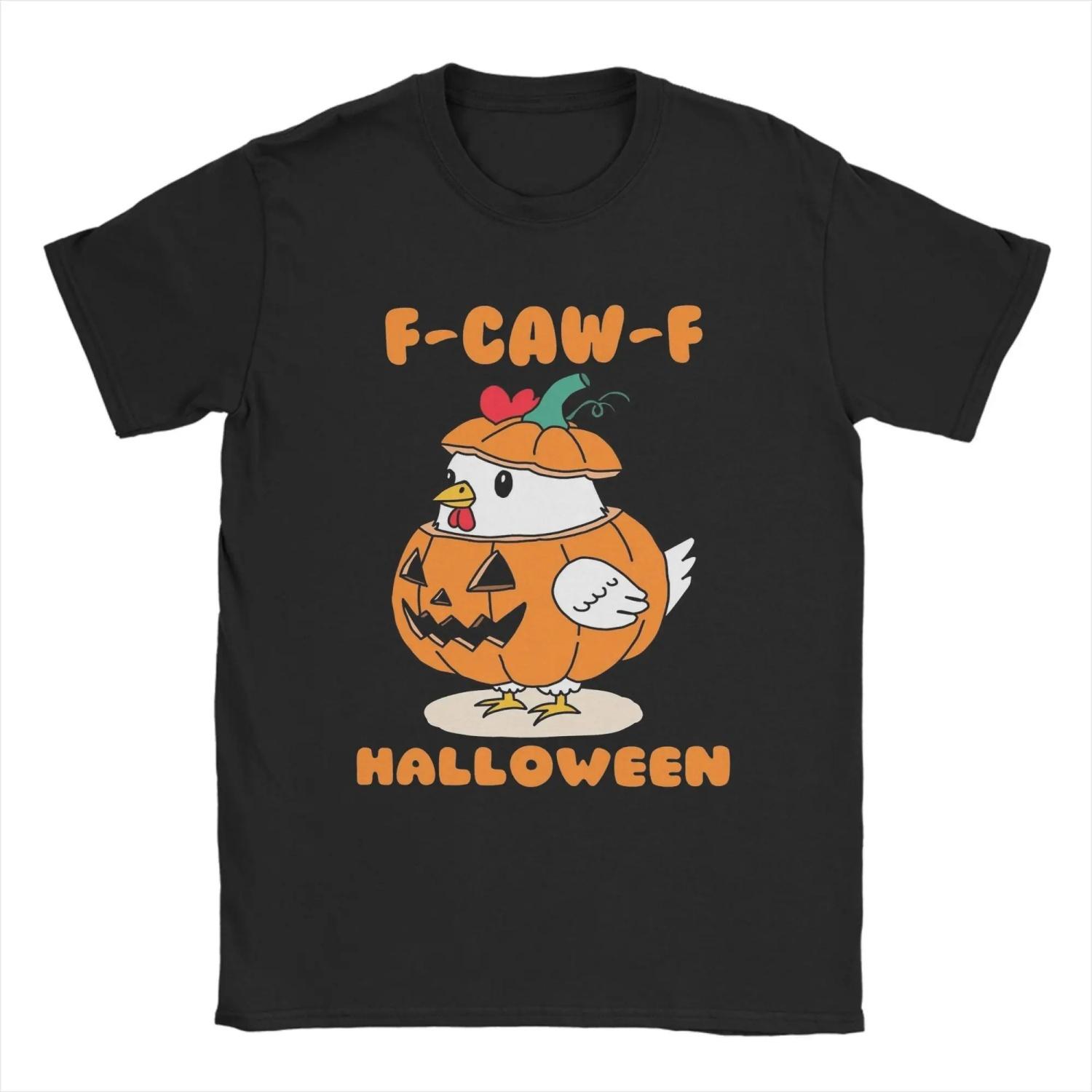 

Funny Chicken Humor F-Caw-F Shirt Halloween T-Shirts for Cool Cotton Tees Round Collar Short Sleeve T Shirt Graphic Clothing(1) S чёрный