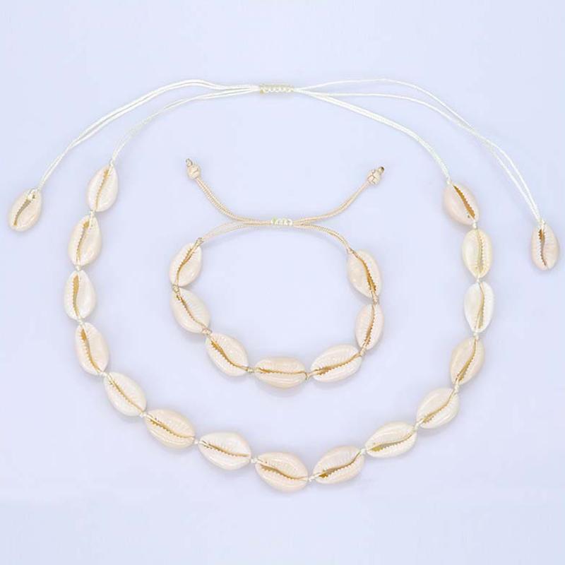 Natural Sea Shell Charm Bracelets Necklace For Women Men Summer Sandy Beach Handmade String Rope Hand-woven Shells Accessories