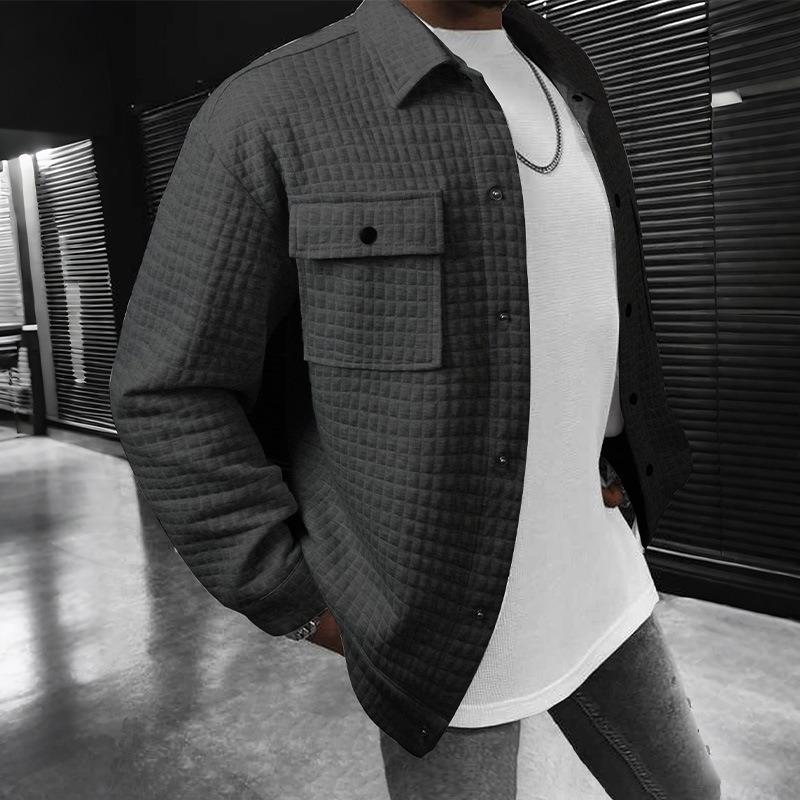 New TEMU Spring and Autumn Men's Casual Jacquard Small Checked Loose Jacket Shirt