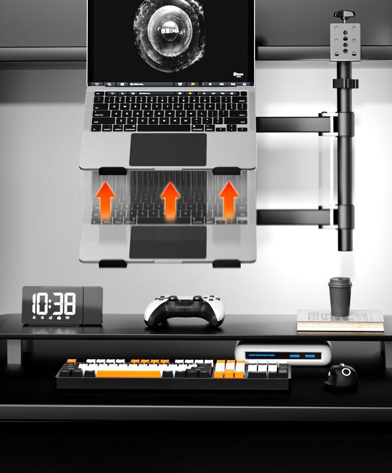 Laptop Stand with Adjustable Monitor Arm for Single/Dual Screens - Rotating and Lifting Functionality