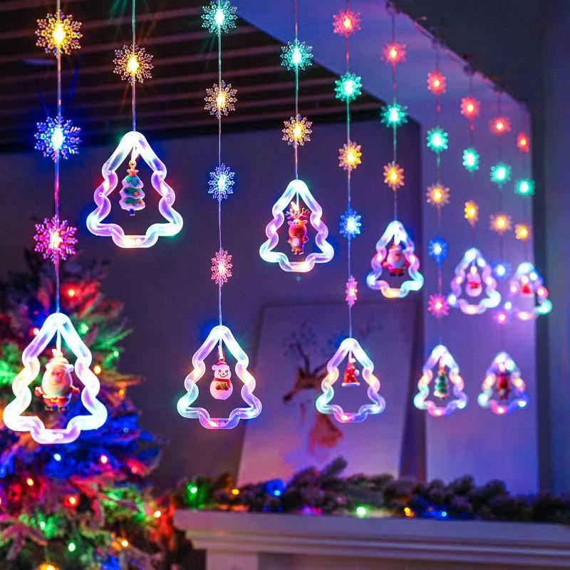 USB Remote-Controlled Copper Wire Curtain Lights with Christmas Stars & Snowflakes, Leather Line, for Holiday Decor