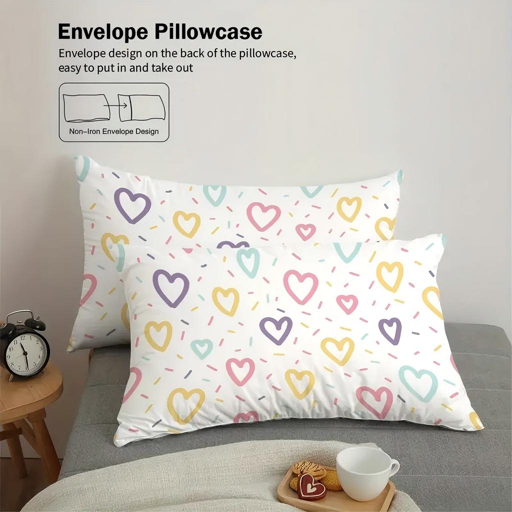 Colored Heart Shape Pattern 3D Printed Bedding Set Simple Style Duvet Cover Set Soft Comfortable Home Polyester Quilt Cover Set