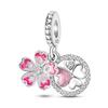 Copper Cute Pink Flowers Heart Pendant Beads Fit 4Mm Hole Diamete Charm Bracelet For Women Diy Jewelry Making Gift