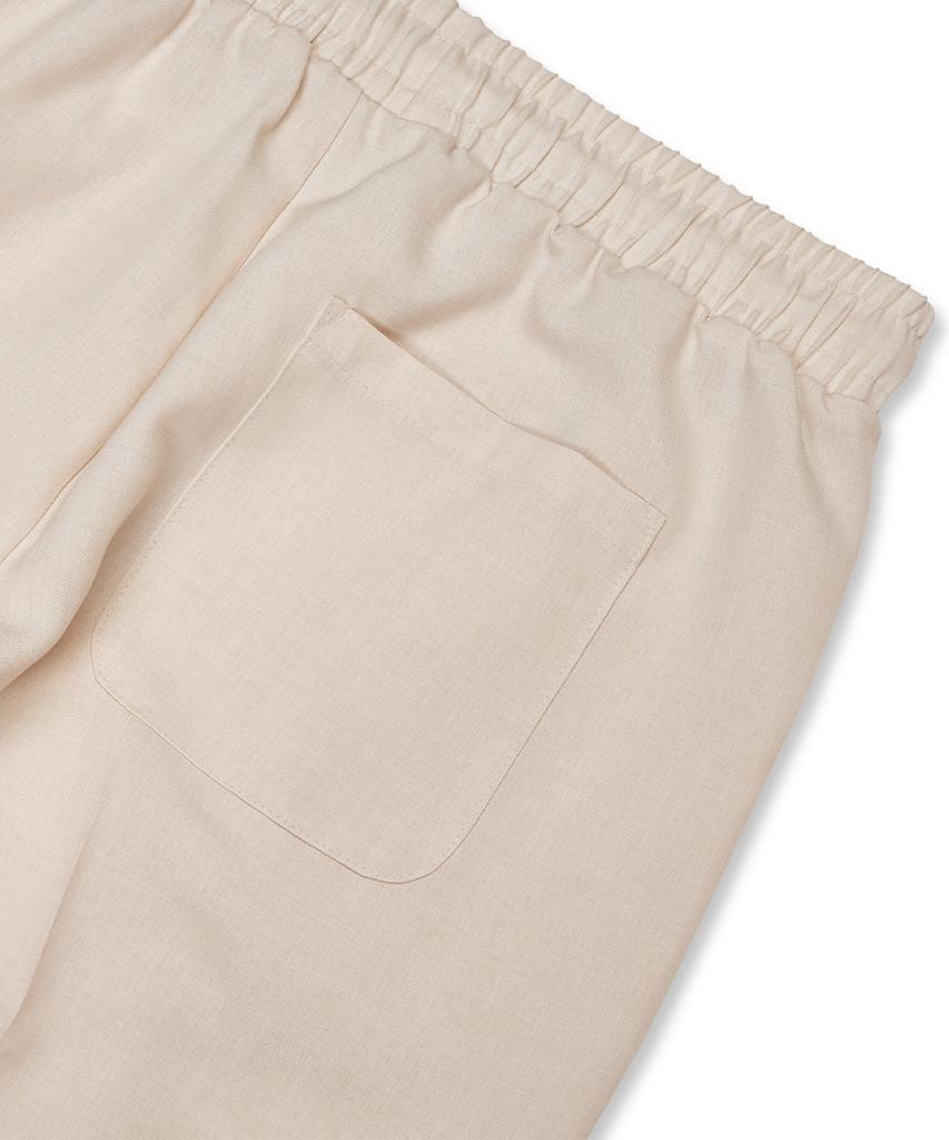 Atejeu Cool Linen-Like Single-Pleat Semi-Wide Elastic Waist Pants [Beige]