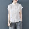 Summer Cotton Linen Shirt Women's Casual Short Sleeve T-shirt 95 Cotton Fashion Top Fly Sleeve Polo Collar Regular Sleeve