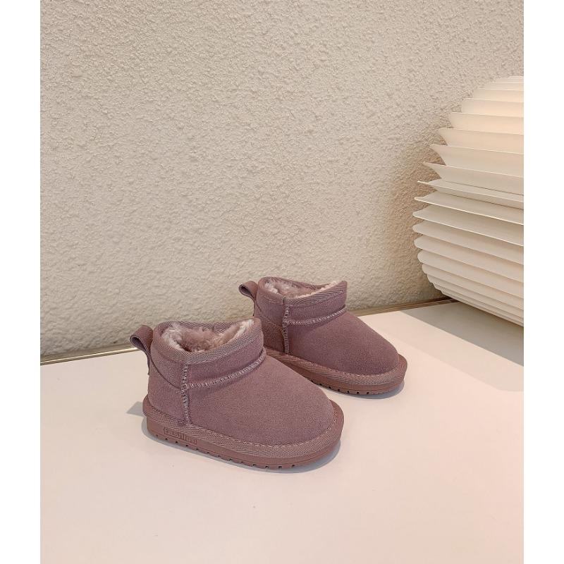Korean solid color children's low-top matte leather snow boots girls' cotton boots short boots baby cotton shoes