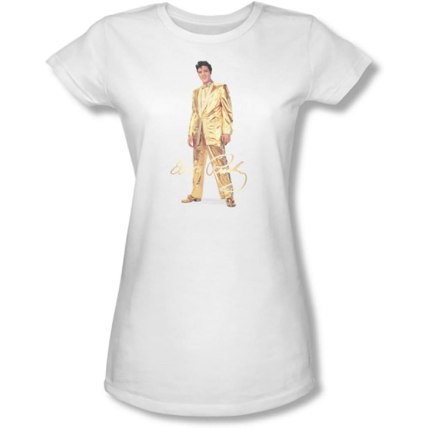 Elvis Presley - Womens Gold Lame Suit T-Shirt in White S