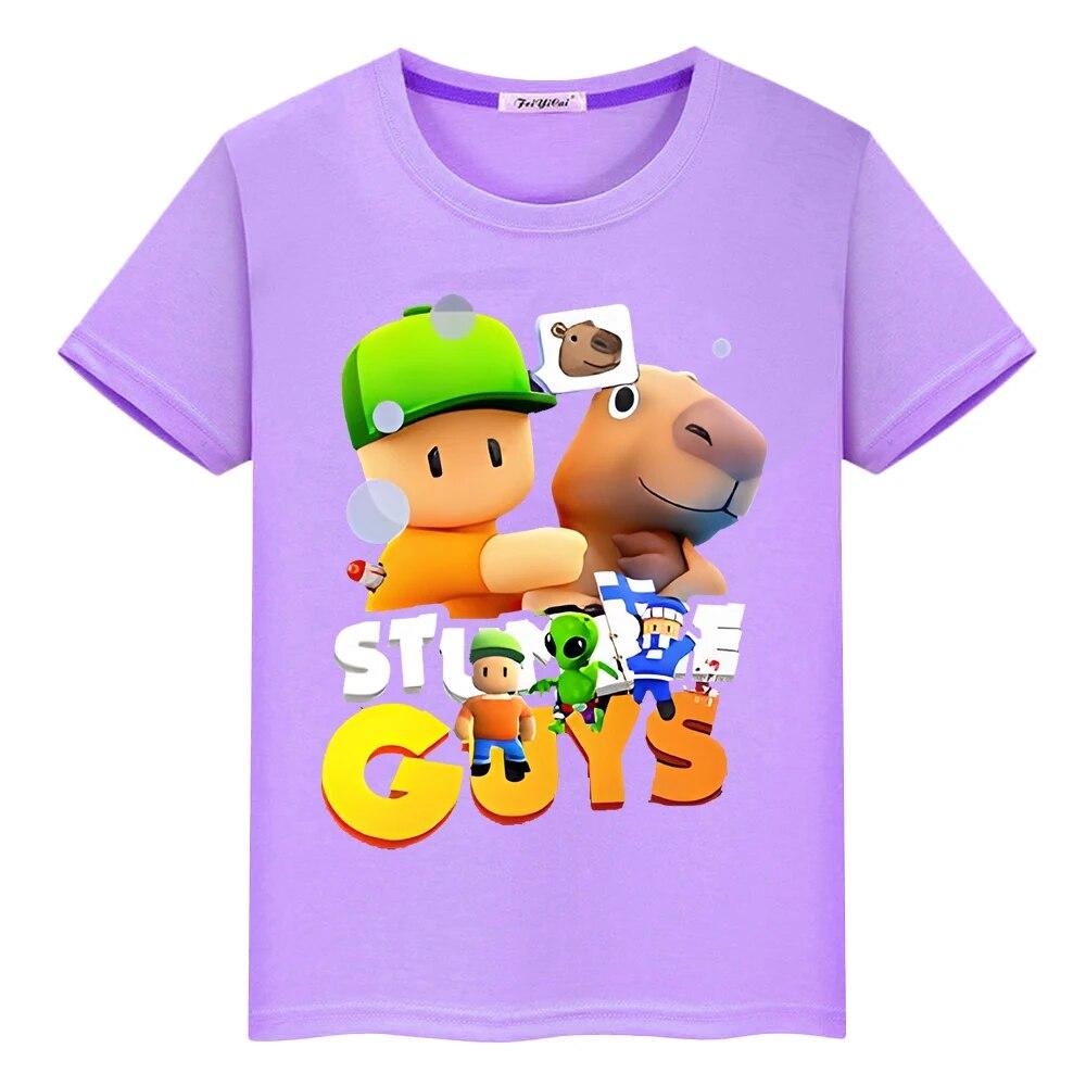 

Футболка зі 100% бавовни з принтом Stumble Guys для хлопчиків у стилі аніме Футболки з гордістю Kawaii Short Casual Топи y2k цільний дитячий одяг для дівчаток 120 фіолетовий