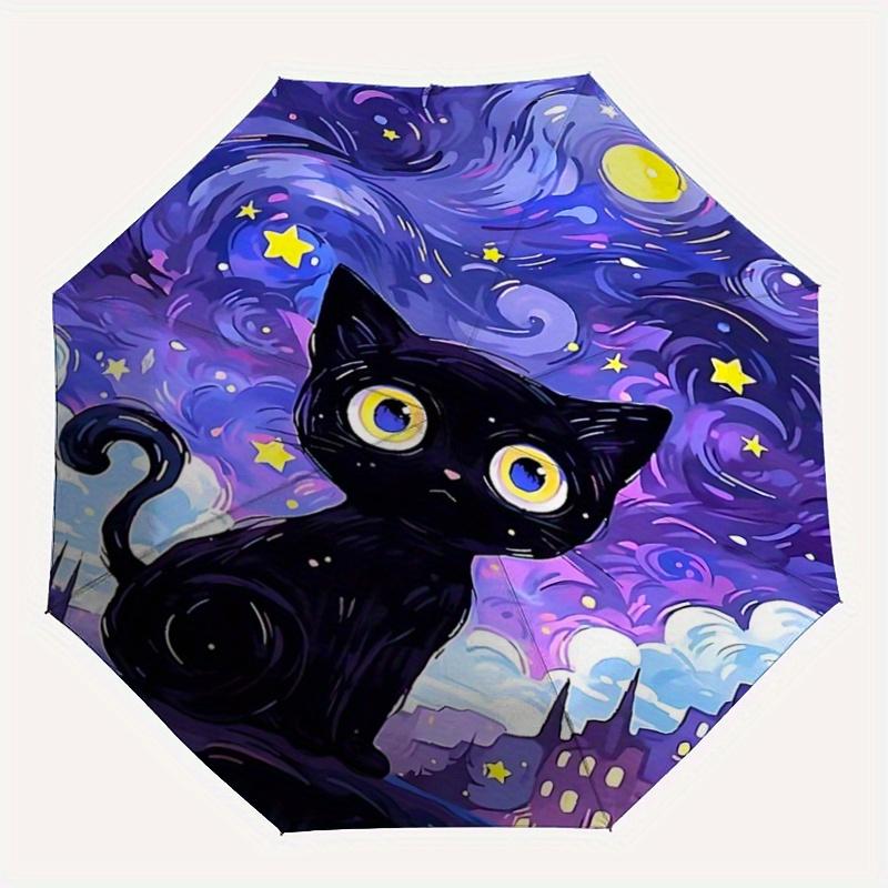1pc Night Sky Black Cat Automatic Opening and Closing Folding - A Good Choice for Gifts, Fashionable and Convenient Umbrella With Cute Cartoon Ch