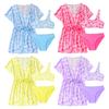 Mädchen 3-teiliger Rash Guard Badeanzug Tankini Oberteile Coverup Strandbekleidung Blumendruck Badeanzug Sonnenschutz Kleid Sommerurlaubsset