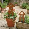 Mushroom House-Shaped Mushroom Garden Inserts Metal Rusty Mushroom Plaque  Courtyard Balcony