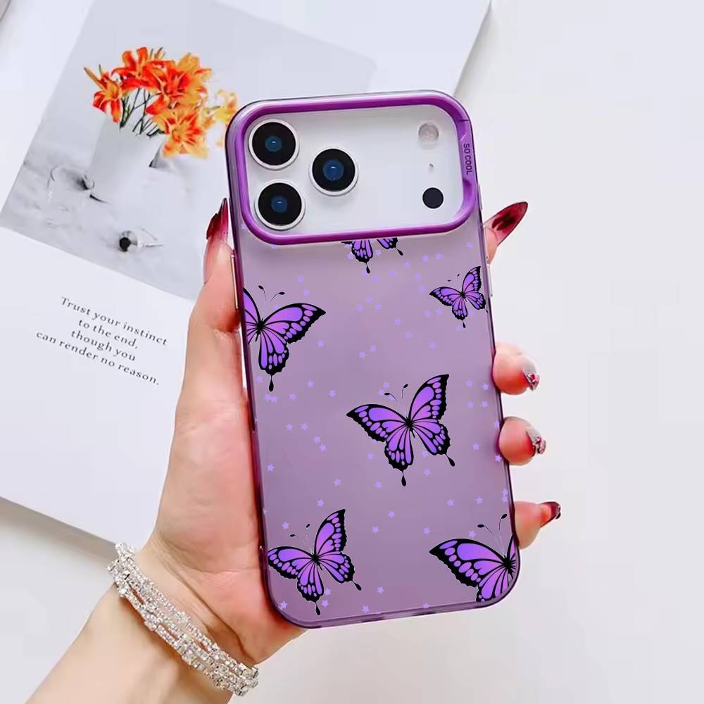 colorful Beatiful Butterfly Phone Case For iPhone 17 16 15 14 13 12 11 Pro Max Plus Silver candy Matte Cover