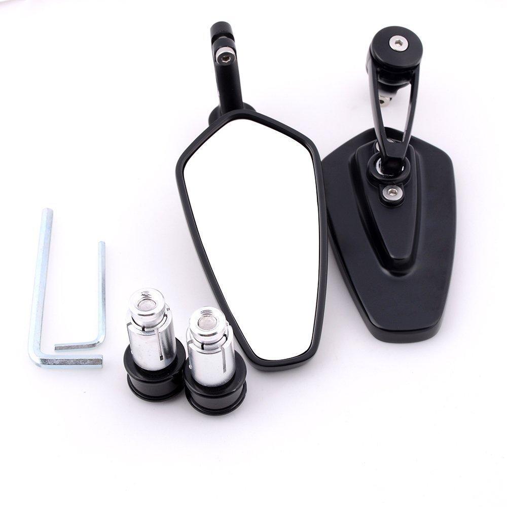 HANSWD Universal 7/8" Oval CNC Billet Aluminum Handlebar End Mount Glare Rear View Sport Side Mirror (Black)
