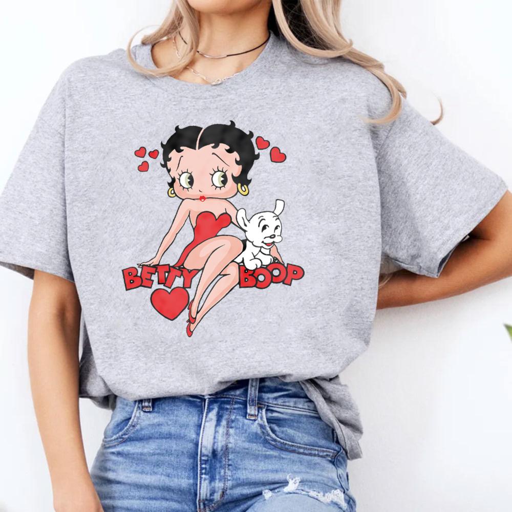 Classic Red Dress Betty Boop Theme Series Printed TShirt Betty Boop Collector Casual Daily Outfit Retro Style Women Cotton Tops