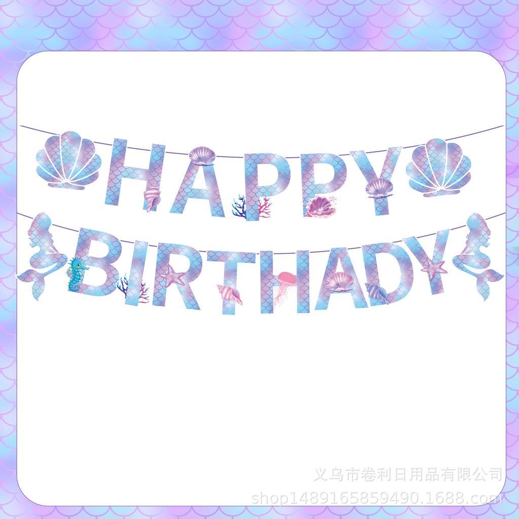 Fish Scale Theme Party Supplies Decoration Birthday Tableware Fish Tail Arrangement Flag Paper Towels Paper Cups Tablecloth Paper Plate Modeling