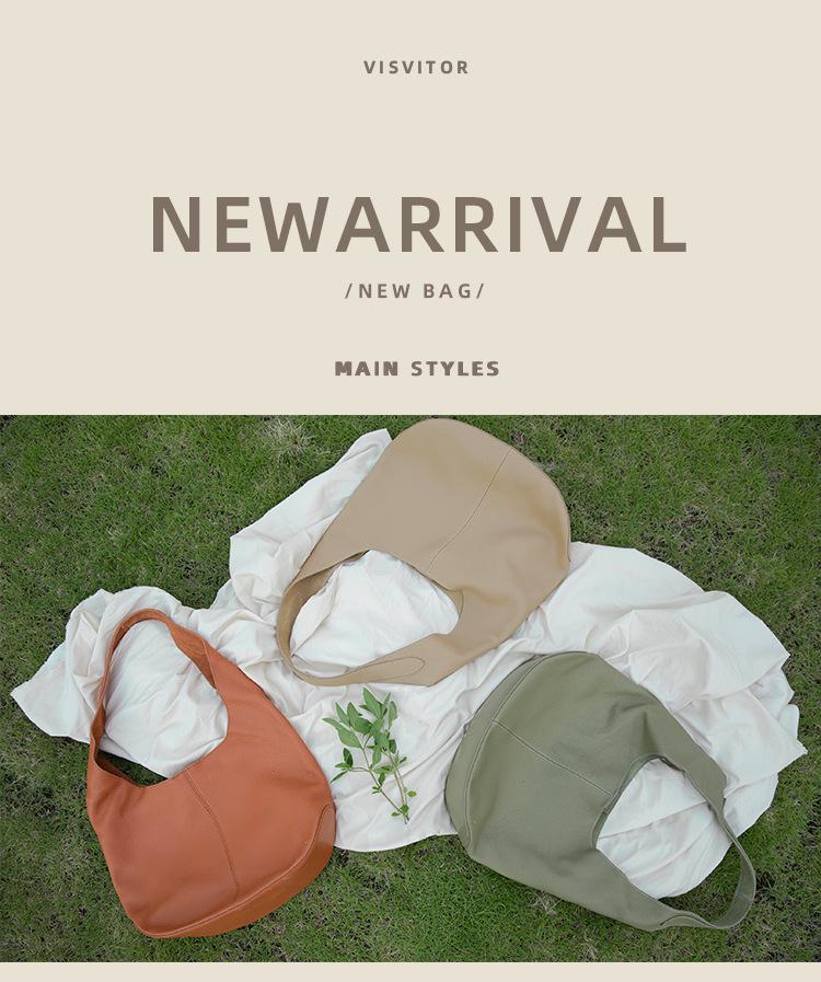 Genuine Leather Women's Tote Bag, Fashionable, Simple, Lazy Style, Large Capacity, High-End One-Shoulder Underarm Design