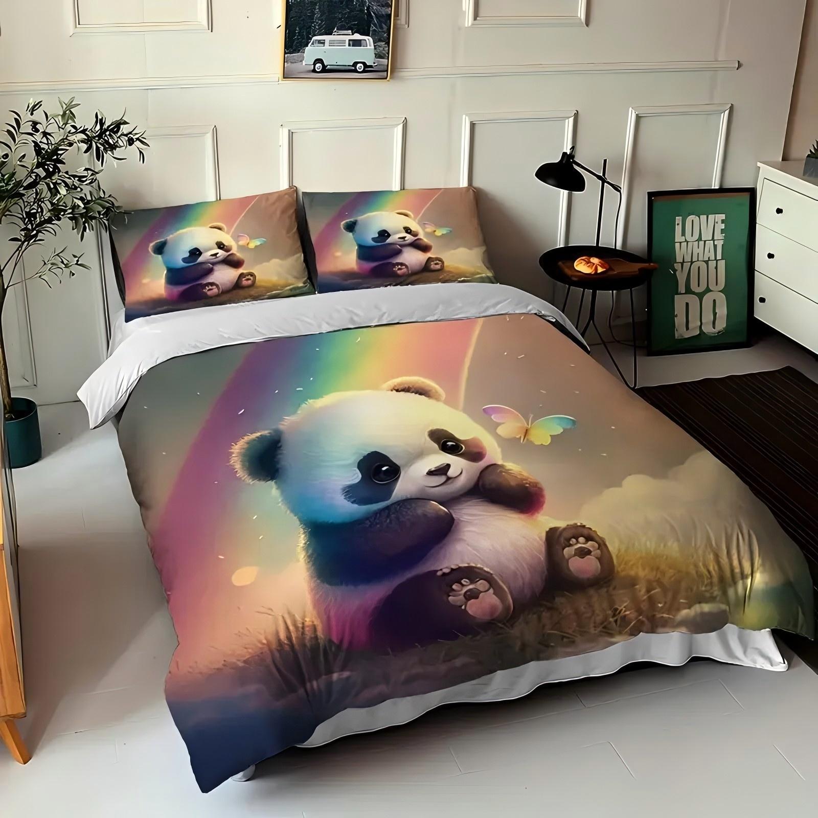 

Cartoon Panda Pattern 3D Printed Duvet Cover Soft Comfortable Bedding Set Cartoon Cute Wildlife Style Quilt Cover Set Pillowcase 135x200cm 2pcs