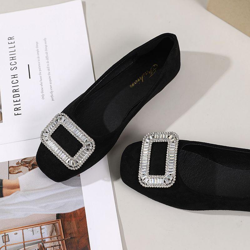 Fashion Ladies Footwear Low Heel Elegant Rhinestone Women's Flat Shoes Slip-on Black Stylish Comfortable 2025 Trend Promotion Dress 39