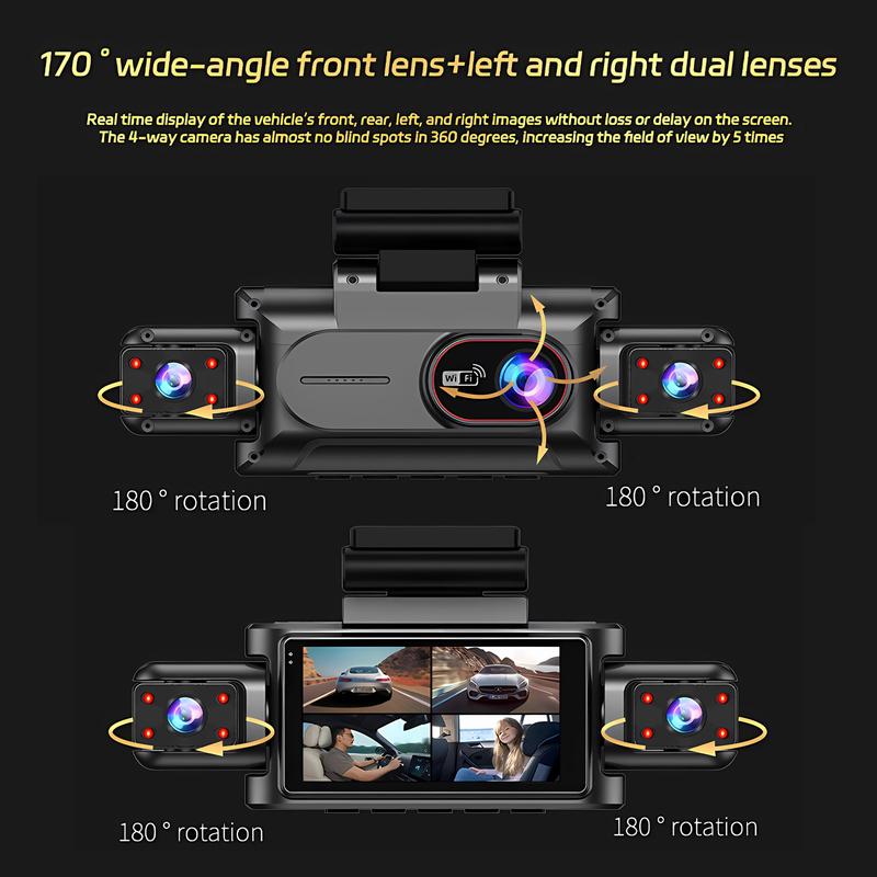 4 Channel Car DVR UHD 1080P 4-Lens Cabin Vehicle Dash Cam 360° All Sides Car Camera Wifi Video Driving Registrator Black Box