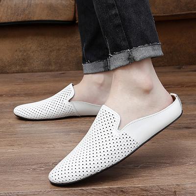 2026 Summer Mules Men Half Shoes For Man Slippers Leather Mens Semi-Drag Casual Shoes Backless Loafers Male Slides Flats Sandals