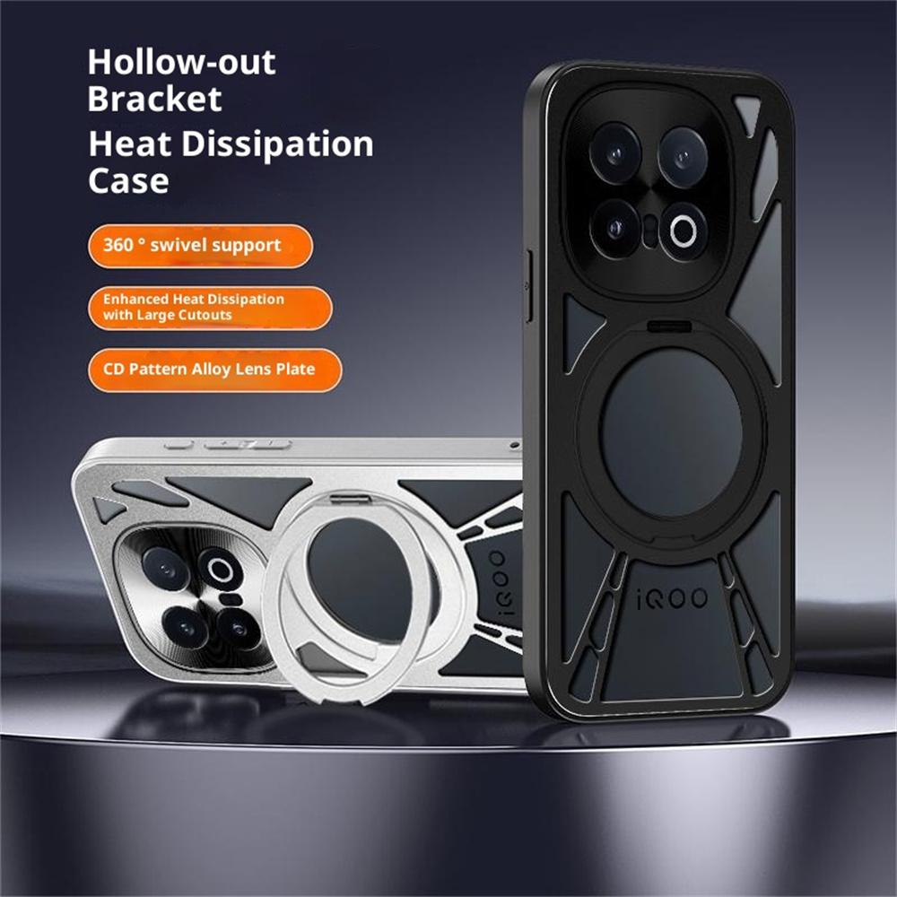For vivo iQOO 15 5G Case Magnetic Kickstand Hollow Heat Dissipation Silicone + PC + Metal Bumper Phone Cover