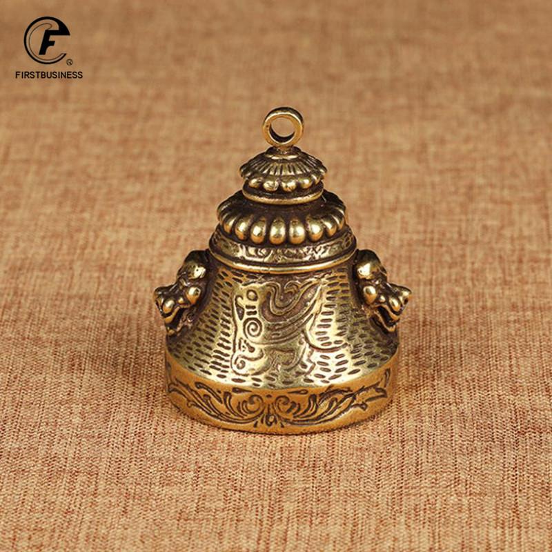Brass Pure Double Face Lion Doorbell Antique Copper Tibetan Buddhism Pestle Bells Home Decor Ornaments for Living Room Gifts