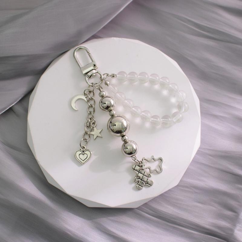 უნიკალური Cool Moon Heart Bear ცხოველთა გასაღების საკინძები ქალებისთვის Punk Star Cross გამჭვირვალე მძივები ჩანთა ყუთი მანქანის გასაღები ტელეფონის აქსესუარი