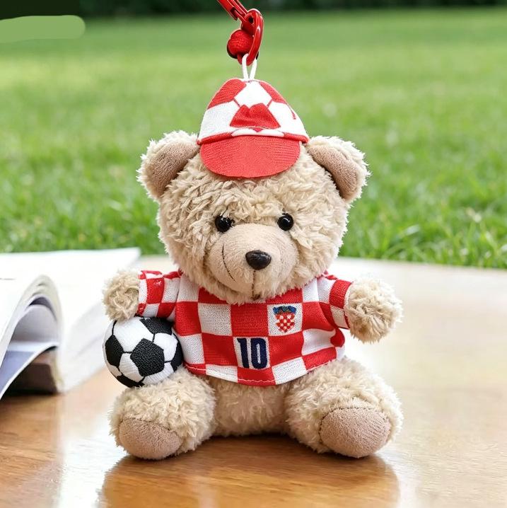 Football Jersey Teddy Bear Plush Keychain - Fan Souvenir Toy 12cm with Keychain