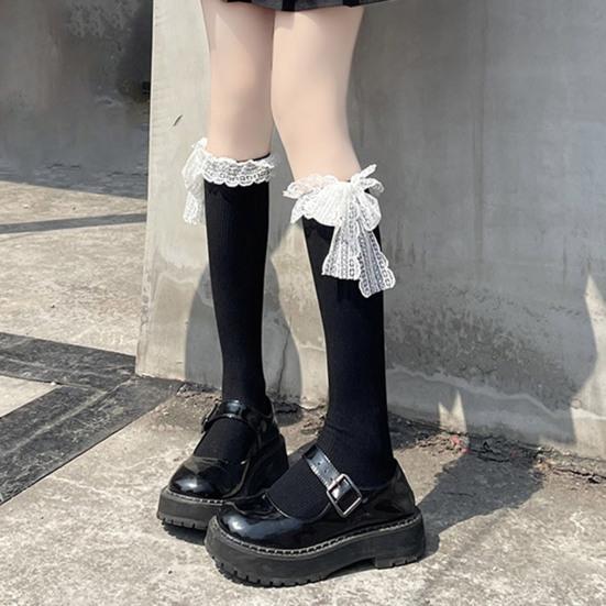 1 pár jesenné zimné dámske pančuchy čipkované jednofarebné sexy šnurovacie zahustené pančuchy Lolita mid tube streetwear