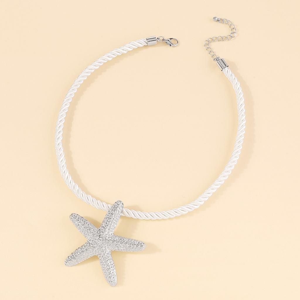 Personality Starfish Pendant Necklace Earrings Metal Texture Beach Style Elegant Clavicle Chain Trendy Female Jewelry