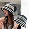 Fashion Striped Knitted Hollow Fisherman Hat Big Eaves UV Protection Straw Bucket Cap Multicolor Breathable Basin Hat Outdoor