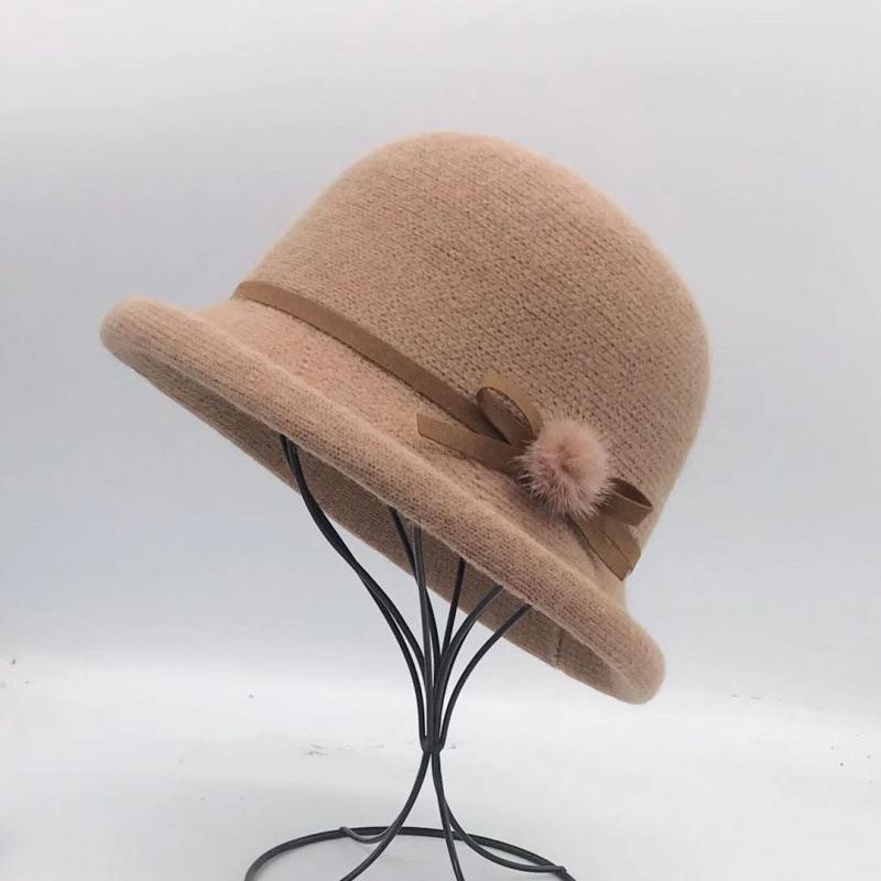 Woolen Bucket Hat Women's Autumn and Winter Bow Korean Version Versatile Japanese Dome Basin Hat British Retro Top Hat Tide