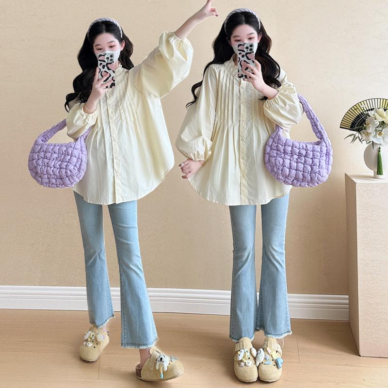 2026 Quality Autumn Maternity Long-Sleeve Doll Shirt - Trendy Fashion for Moms L абрикосовый