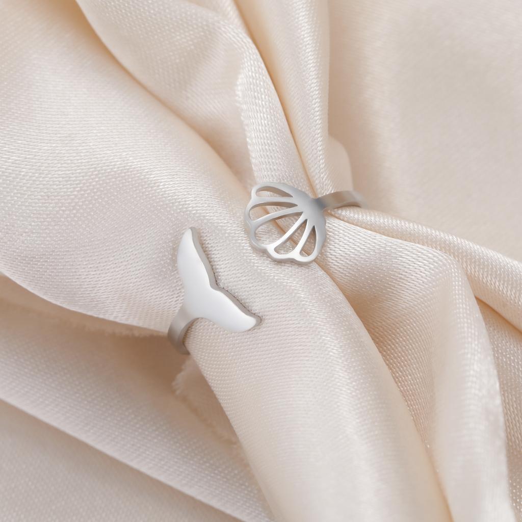 Lemegeton Mermaid Fish Tail Whale Opening Rings Cute Sweet Women Resizable Ring Stainless Steel Midi Finger Knuckle Jewelry Gift