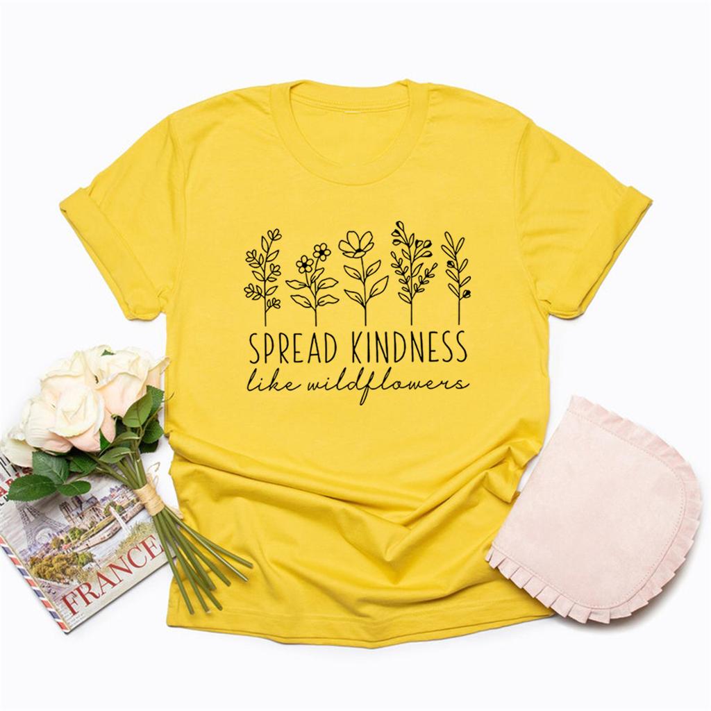 Kindness TShirt Inspirational Shirt Be Kind Tee Casual Women Short Sleeve Graphic T Shirts Flower Tshirt Spread Kindness Tops