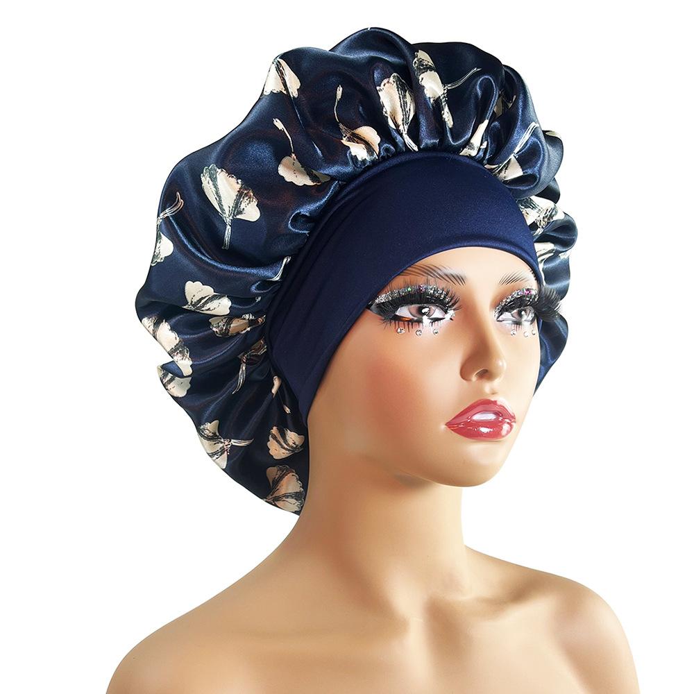 Satin printed sleeping cap elastic wide edge round cap hair care cap beauty and hairdressing cap