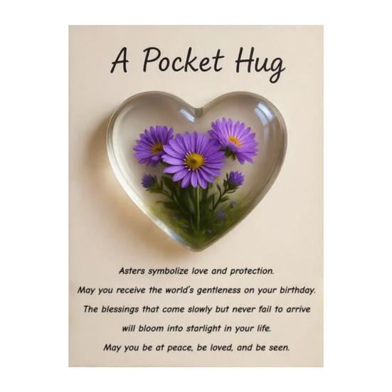 Birth Flower Pocket Hug with Healing Encouragement Poems Birth Flower Clear Heart Keepsake Portable Sentimental