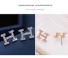 Korean Style Elegant Diamond Inlaid H-Shaped Metal Stud Earrings for Women