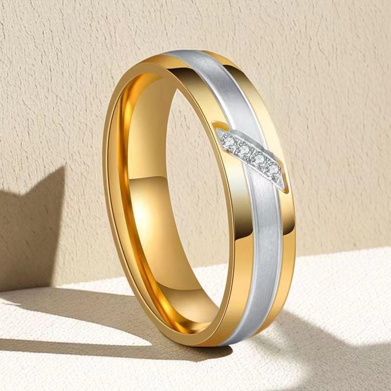 

Кольца для пар из нержавеющей стали с нишевым дизайном, инкрустированные бриллиантами - Титановая сталь, не тускнеющая, Кольца класса люкс. Size 10