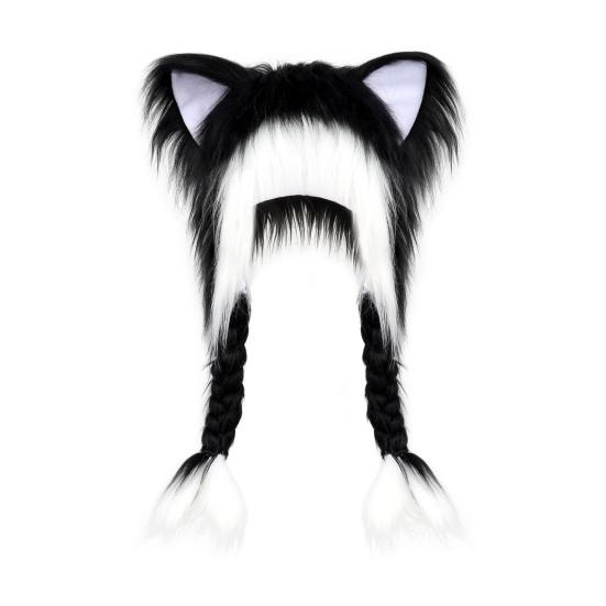 Cat Ear Hat with Braids Double-Layer Ears Decor Soft Plush Anime Cosplay Hat