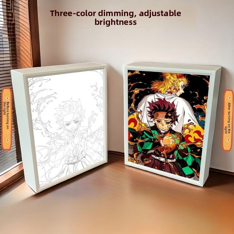 21cm/8.27in Demon Slayer Light Painting 3D Anime Mirror LED Boxs USB Plug-in Model Acrylic Peripherals Birthday Gifts Decoration