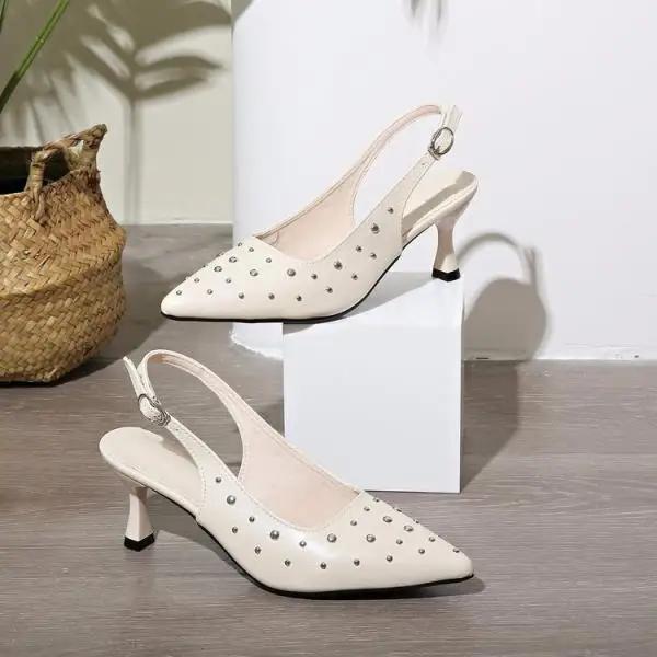 Fashion Women's Shoes With Straps Summer High Heels Roman Style Sandals Ladies Navy Blue Pumps 2025 Pointed Wedge Buckle African Beige C