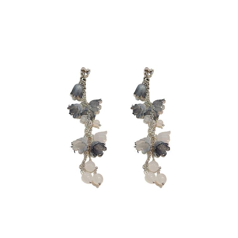 Silver Needle Diamond Fringed Flower Earrings Korean Fashion Temperament Earrings Niche Premium Versatile Earrings Women