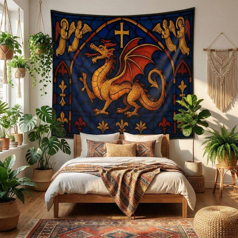 Stained glass dragon pattern tapestry 75x100 чёрный