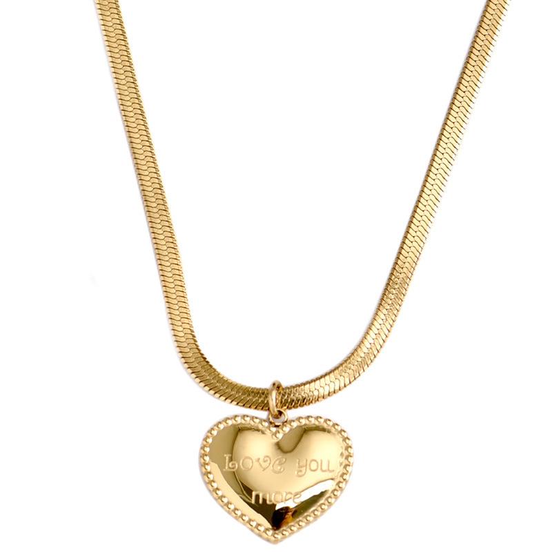 European & American Love Heart Titanium Steel Pendant Necklace - Simple, All-Match Snake Chain Design for Women