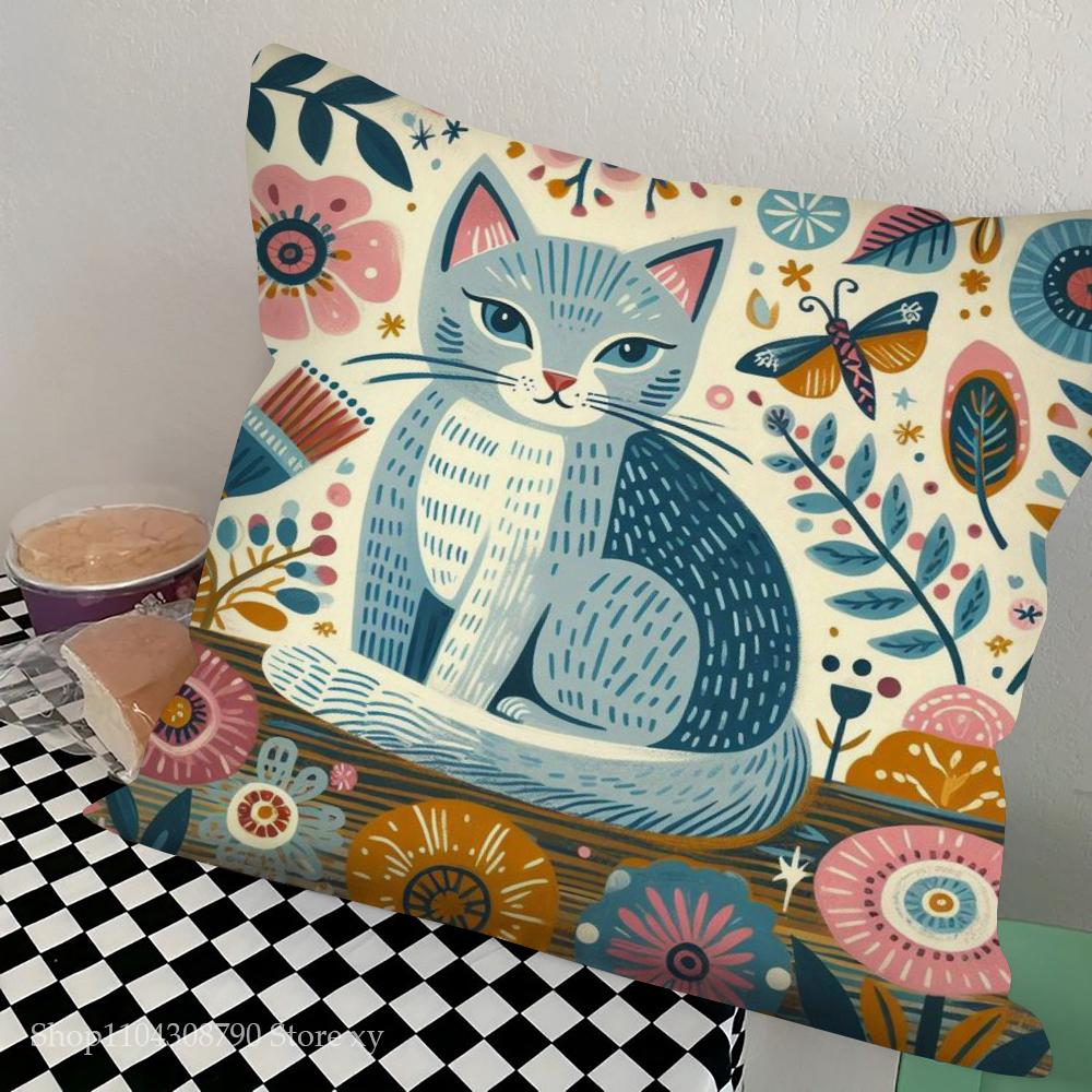 1pc Nordic Style Cat Oil Pillow Case Square Bedroom Sofa Leisure Comfort Cushion Car Living Room Home Decoration